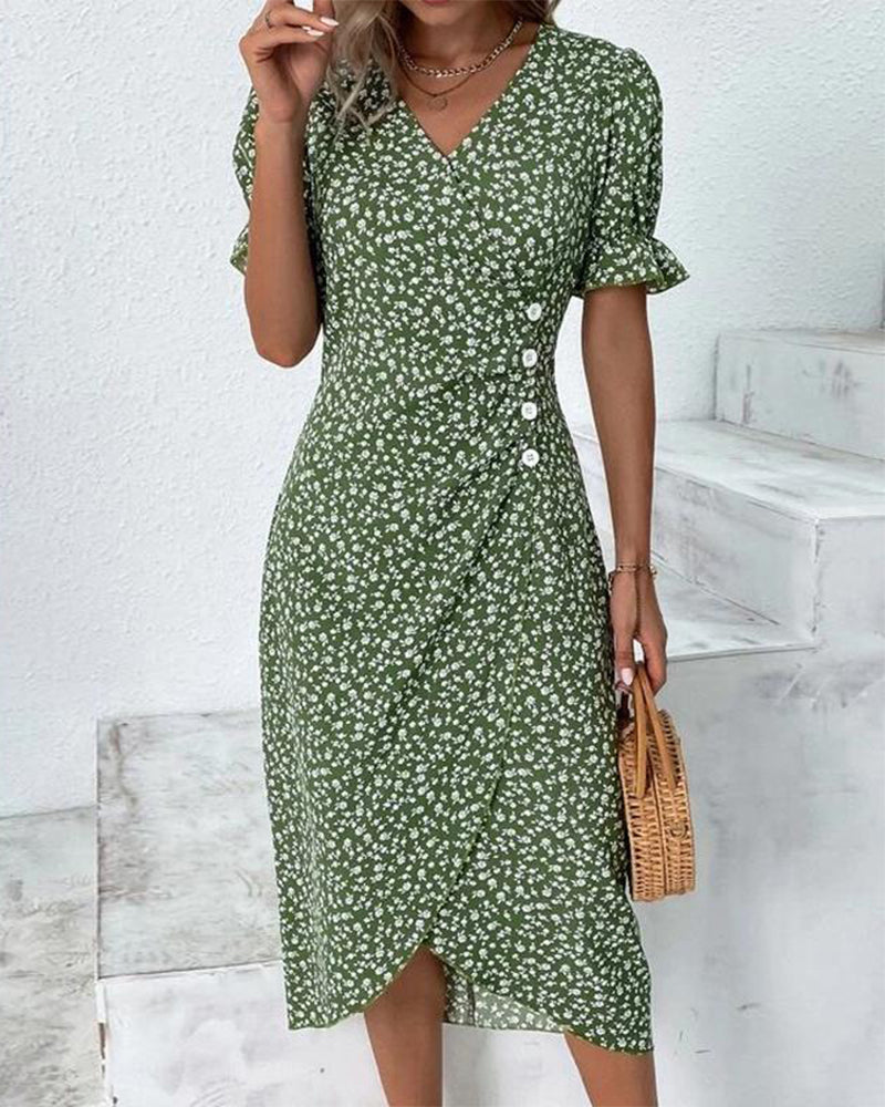 Vestido midi Fresh Bloom con escote en V