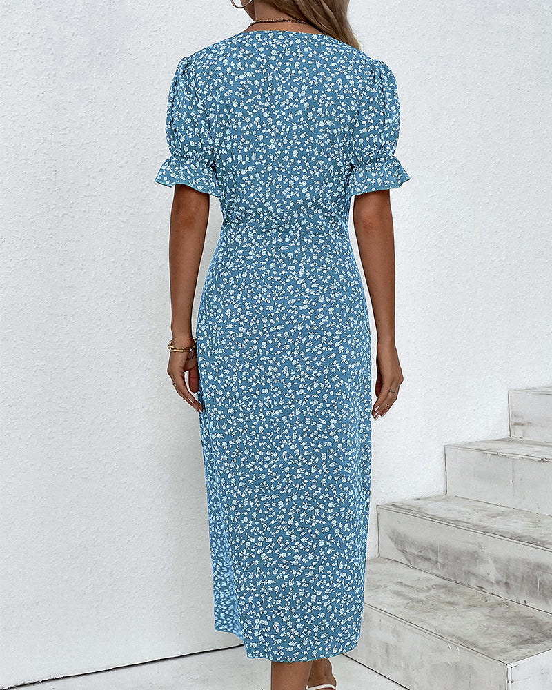 Vestido midi Fresh Bloom con escote en V