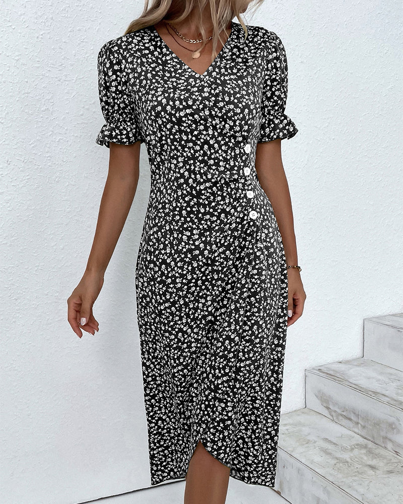 Vestido midi Fresh Bloom con escote en V