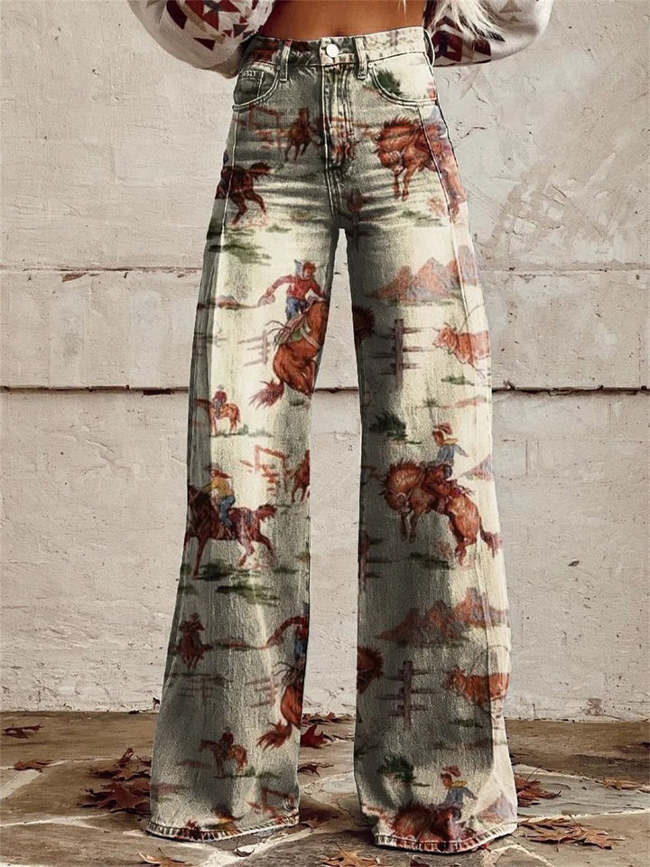 Vintage Print Wide-Leg Pants