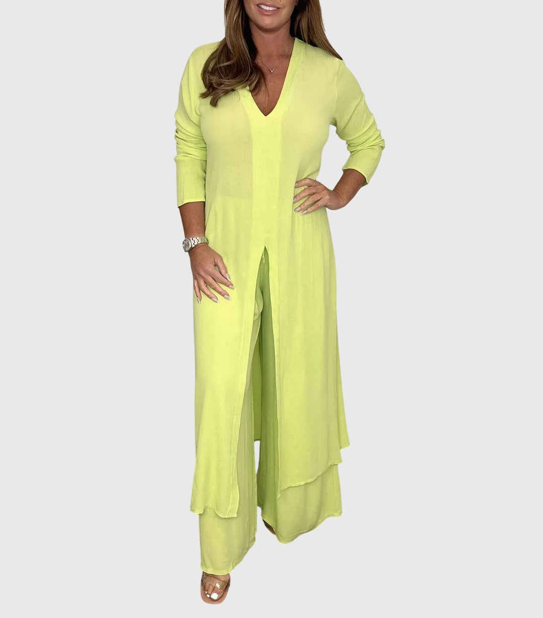 Duster Cardigan Wide-Leg Pants Set