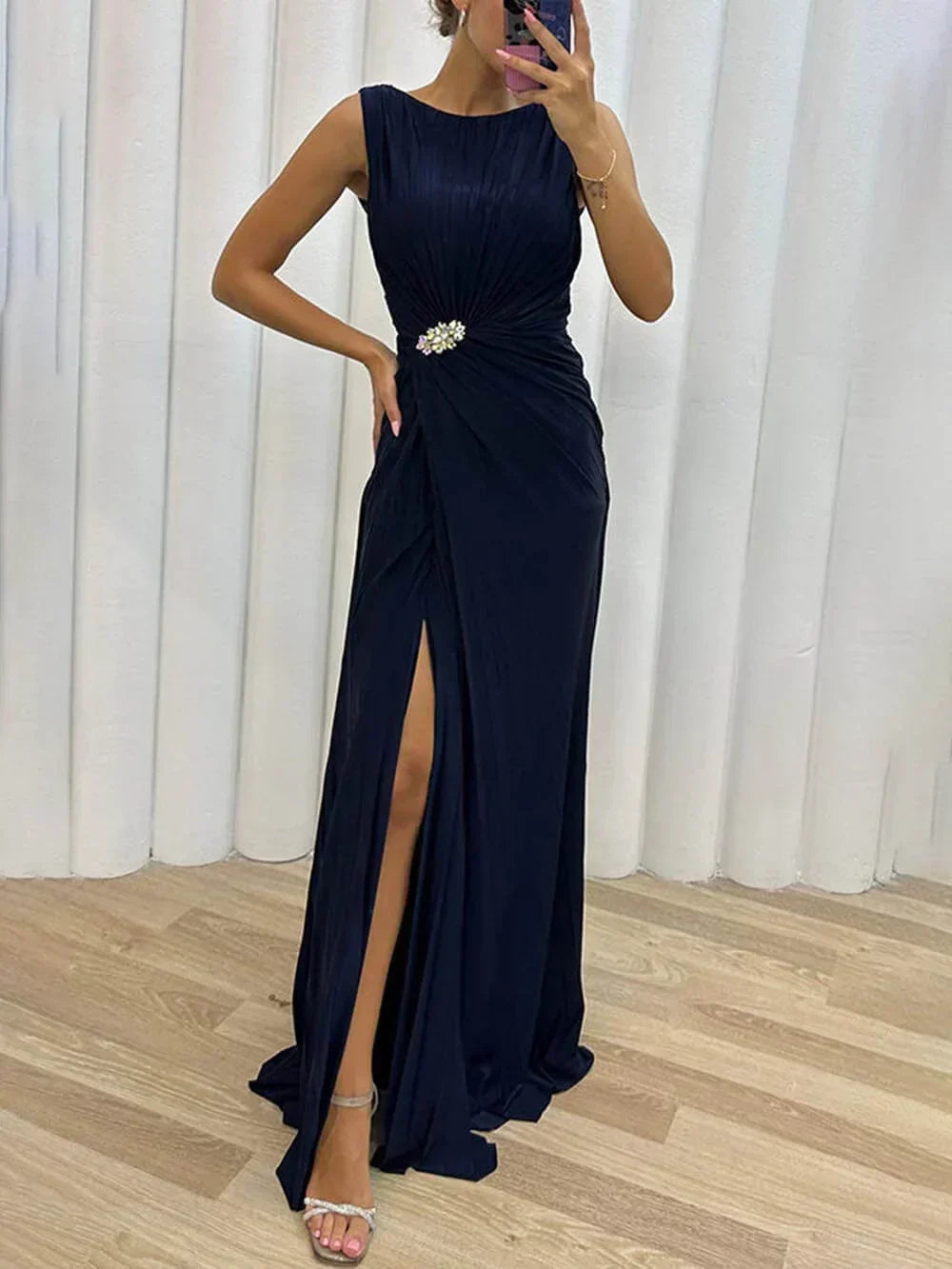 Pleated Maxi Evening Maxi Dress for Formal Occasions