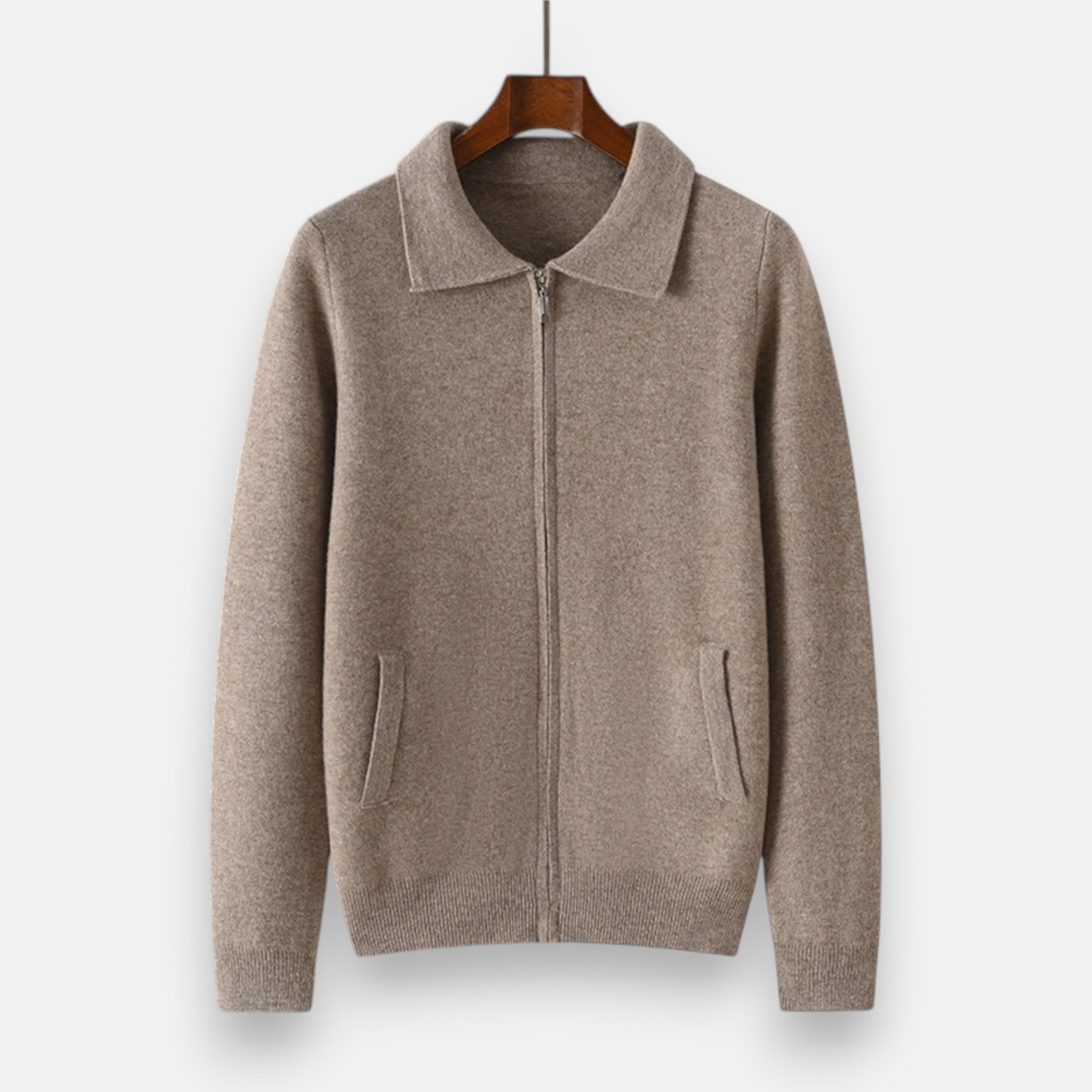 Maglione da uomo in lana e cashmere con zip, stile business