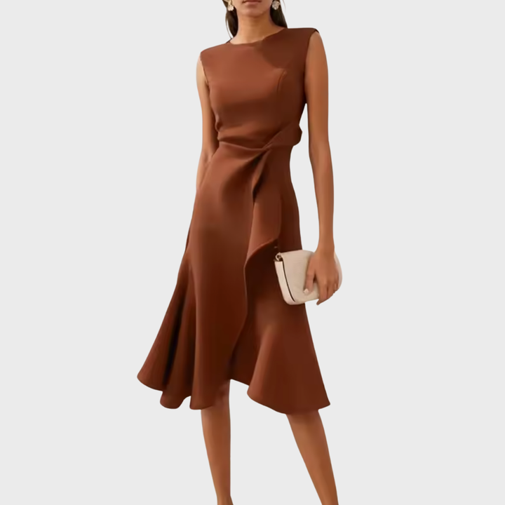 Vestido midi asimétrico drapeado
