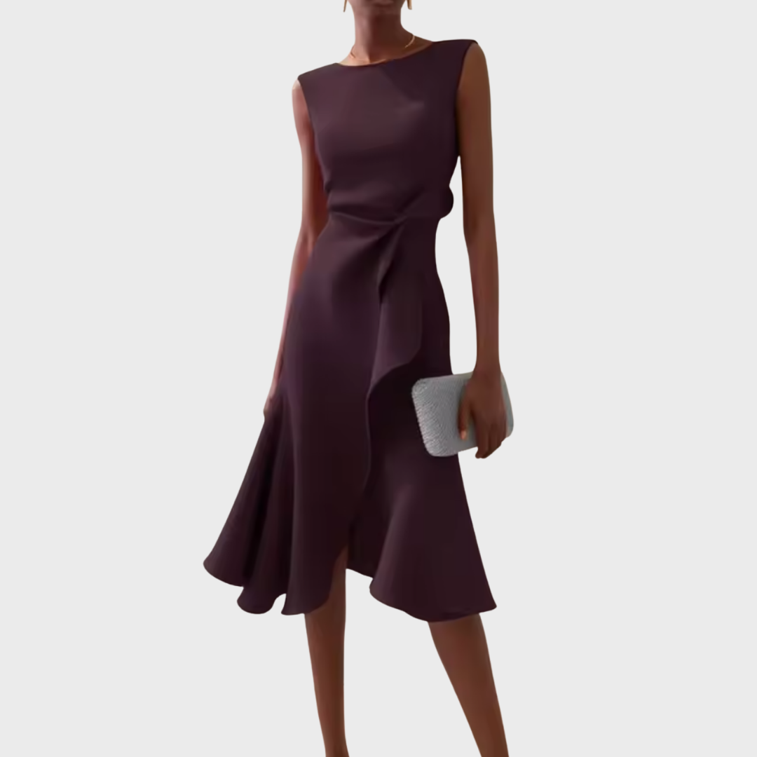 Vestido midi asimétrico drapeado
