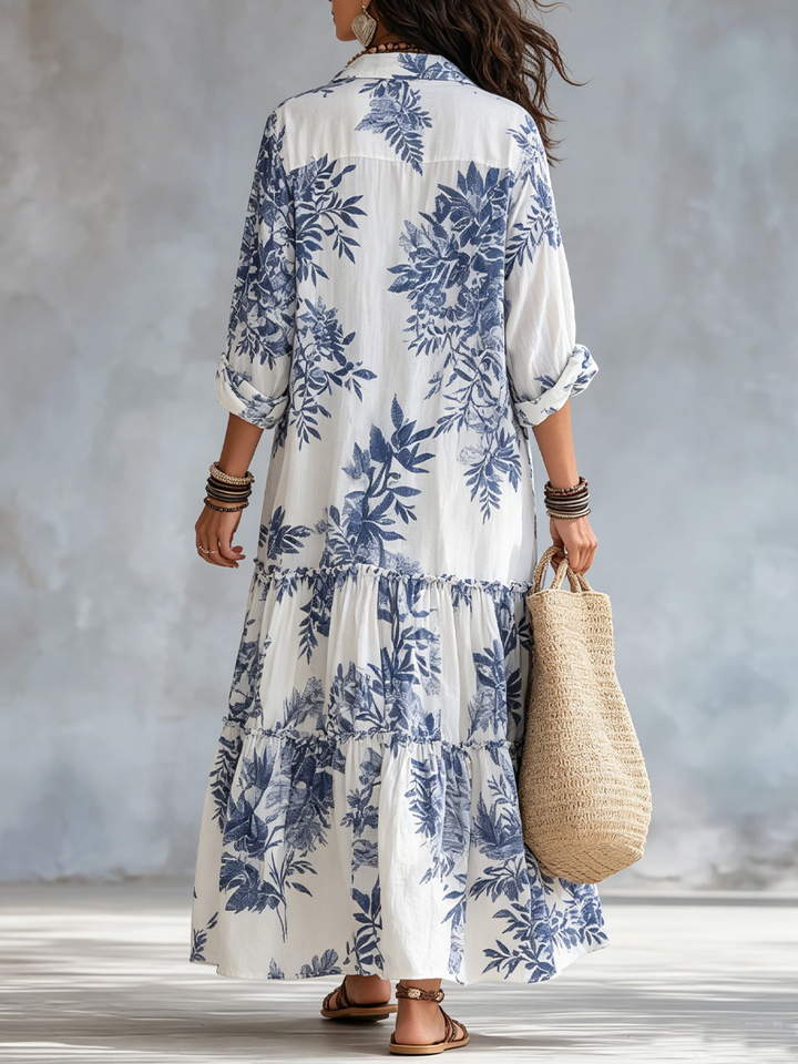 Vestido largo bohemio con volantes y estampado floral