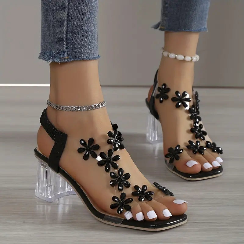 Rhinestone Block Heel Sandals