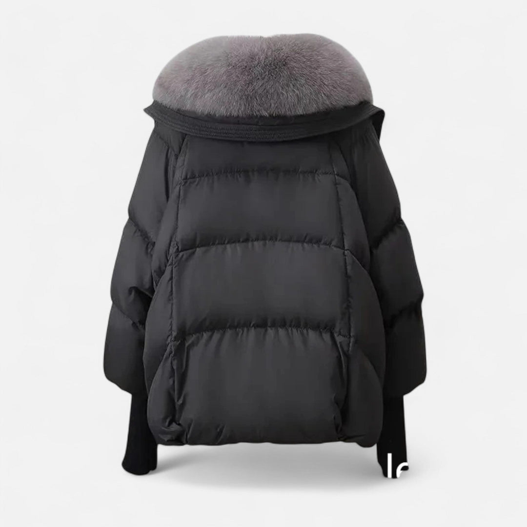 Chaqueta de algodón con relleno de plumón y cuello de piel para mujer, de moda y de temporada