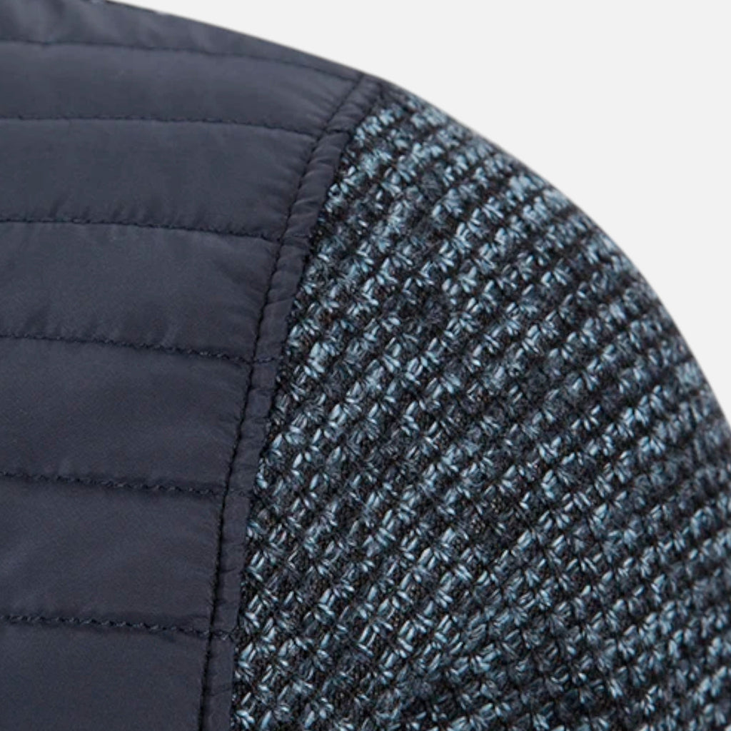 Giacca da uomo in pile con collo alto e motivo patchwork