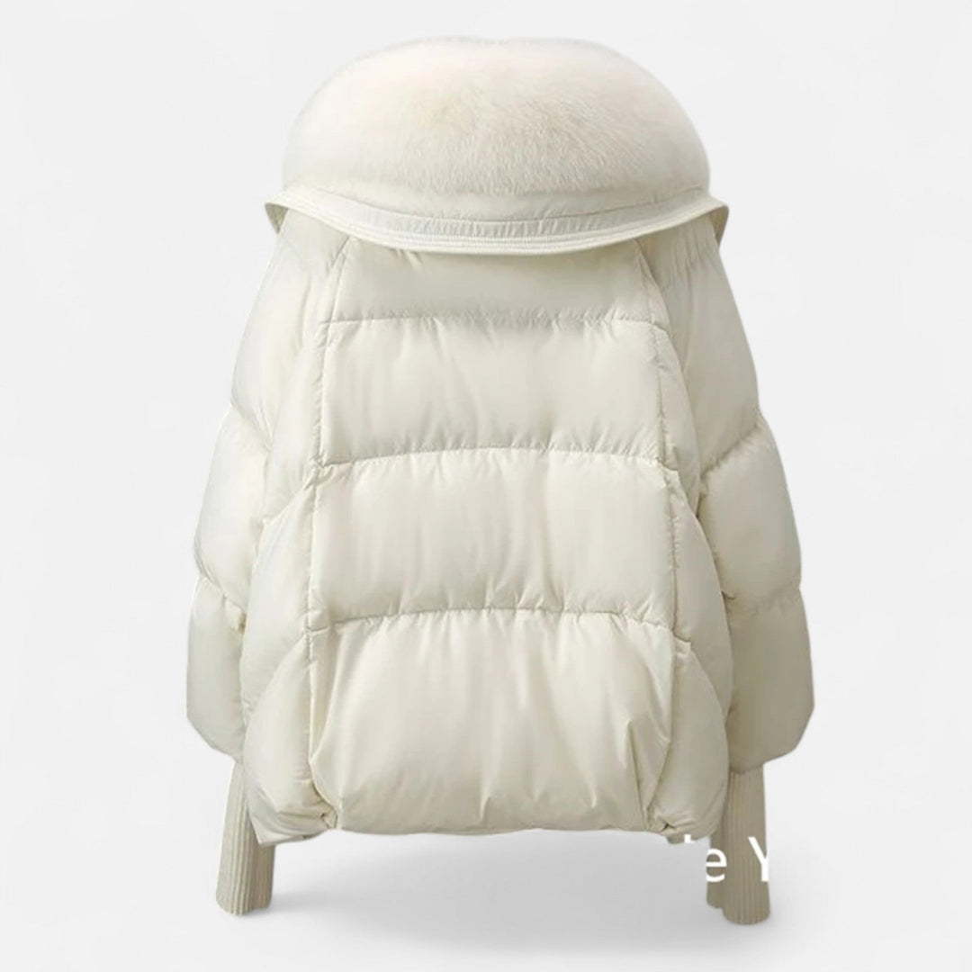 Chaqueta de algodón con relleno de plumón y cuello de piel para mujer, de moda y de temporada