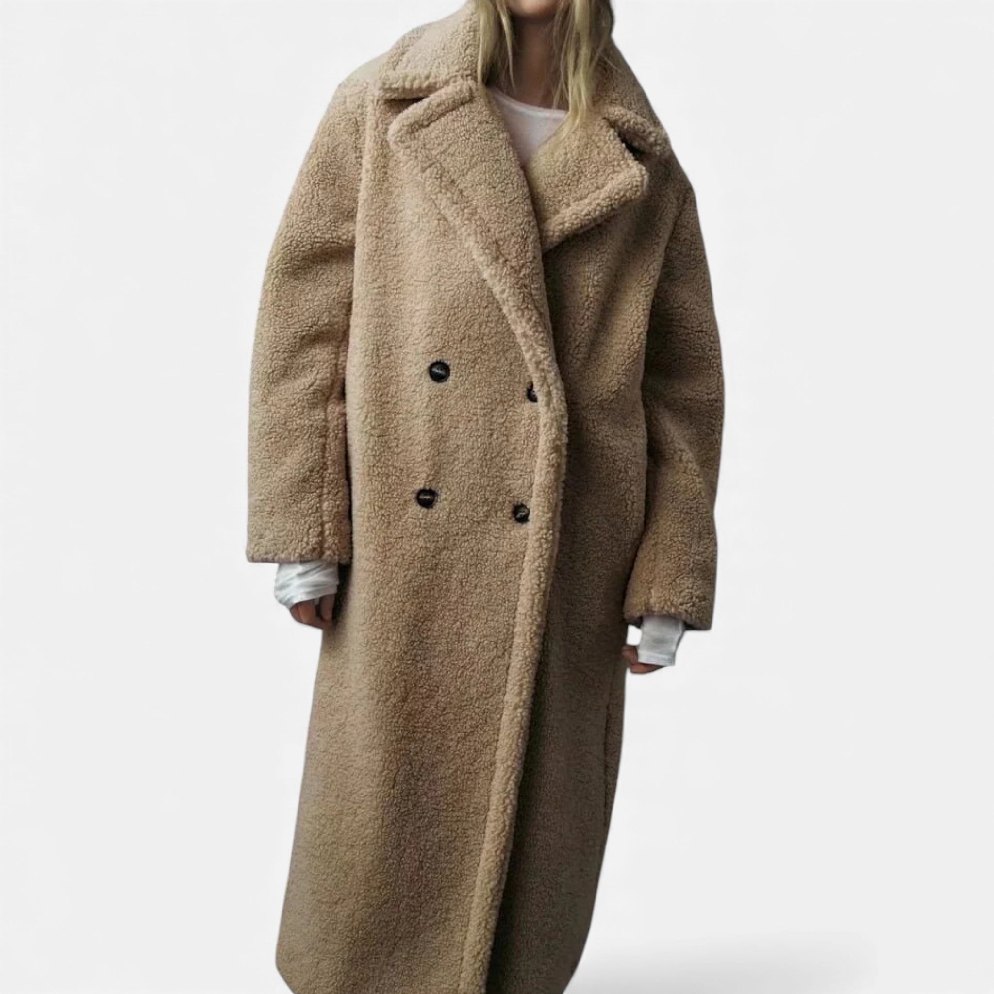 Cappotto Teddy lungo doppiopetto da donna