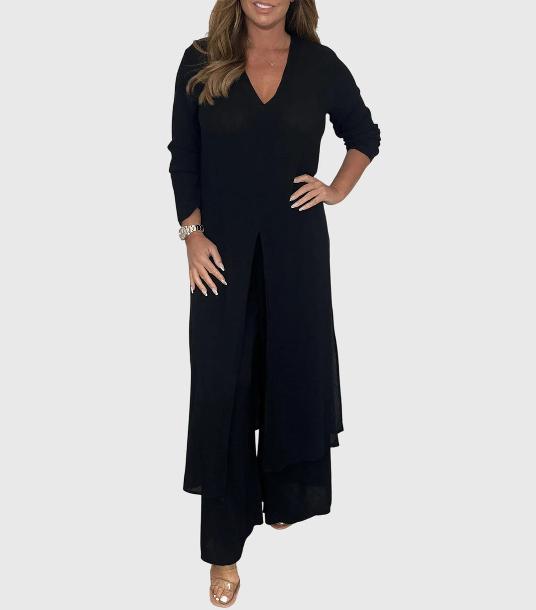 Duster Cardigan Wide-Leg Pants Set