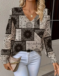 Maglione bohémien con scollo a V e stampa denim