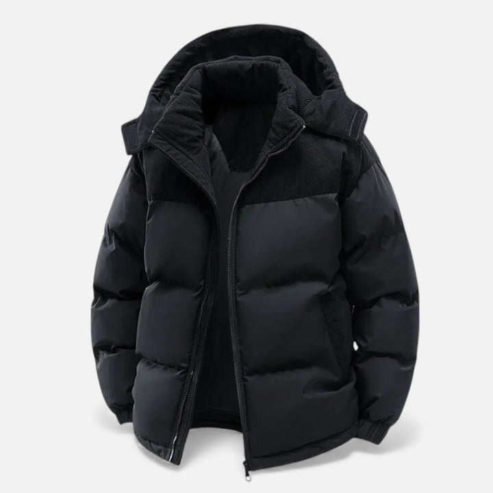 Men’s Stylish Thick Fleece-Lined Winter Jacket with Removable Hood for Cold-Weather