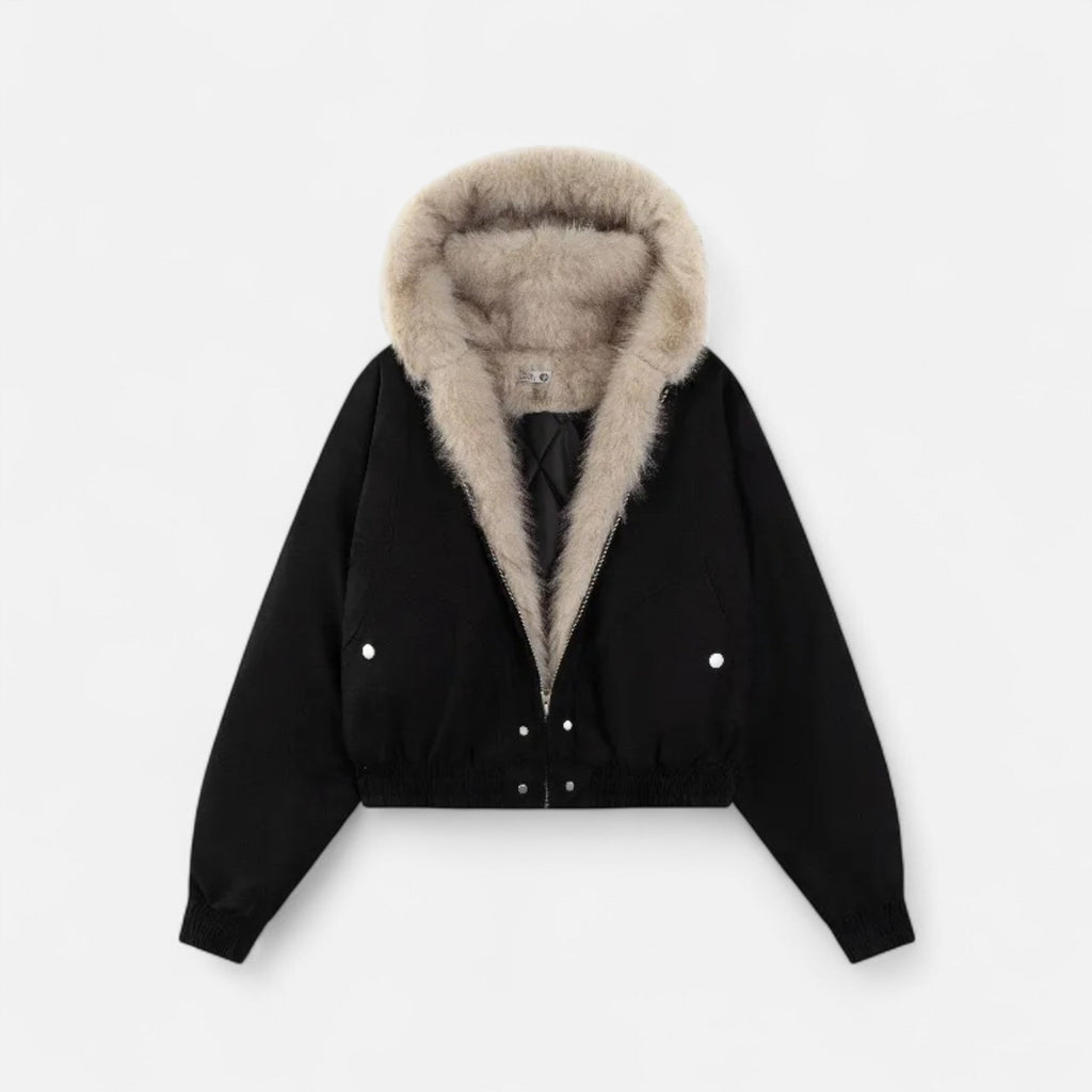 Cappotto invernale con cappuccio da donna – Colletto in pelliccia stile vintage
