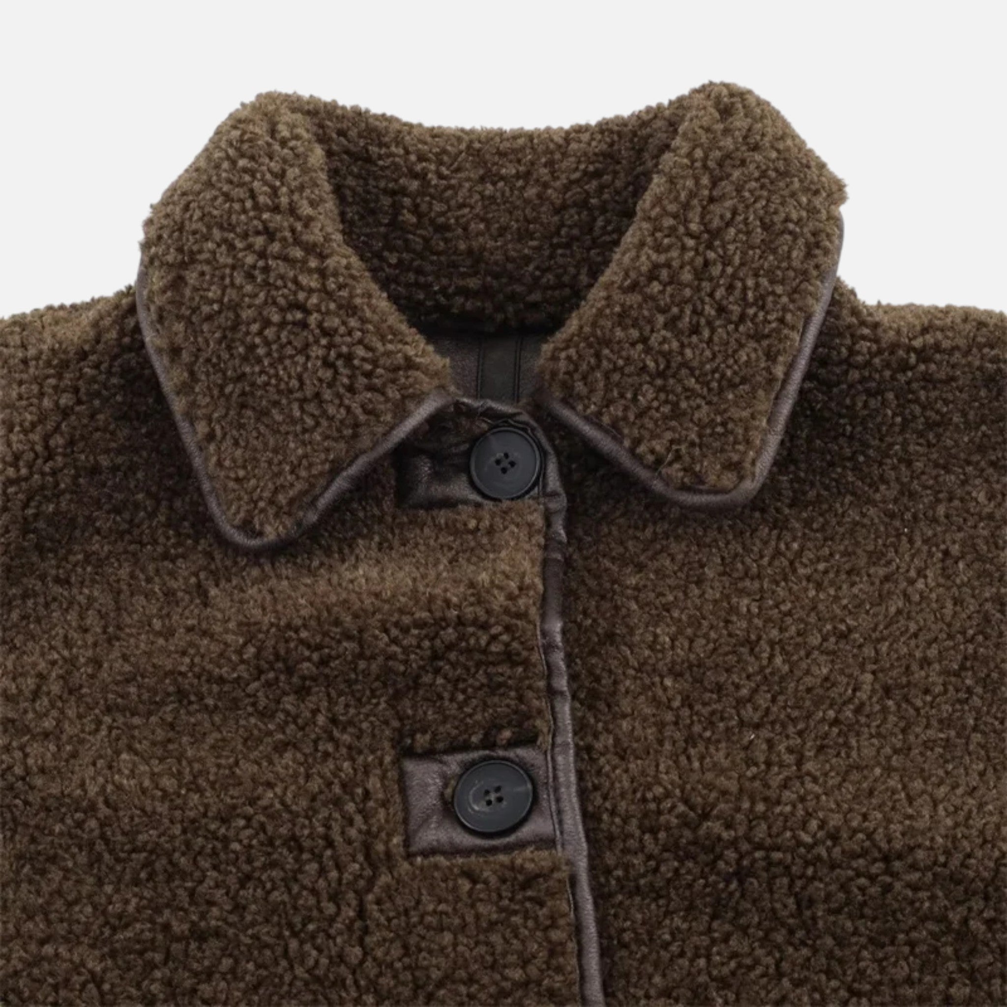 Giacca Teddy Marrone Reversibile da Donna con Colletto Risvoltato