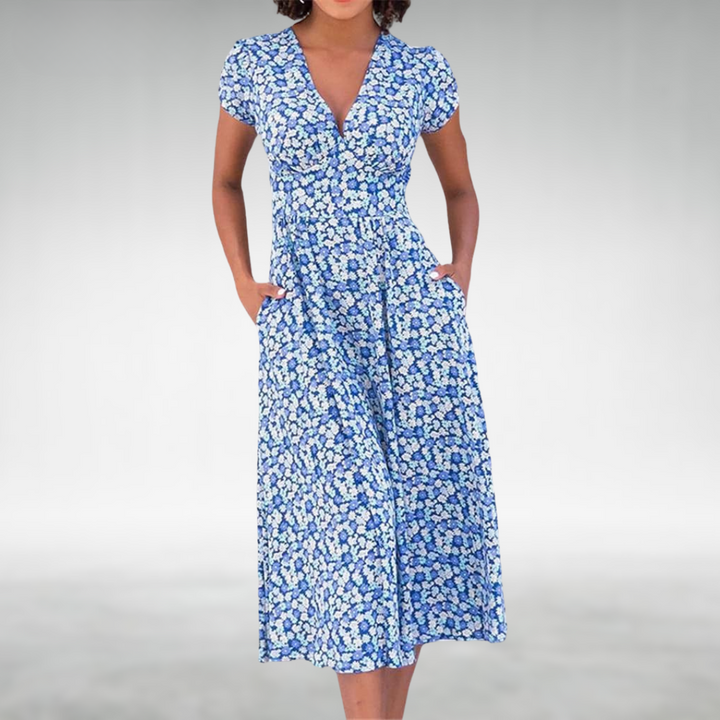 Vestido de verano para mujer con escote en V, estilo versátil y sin esfuerzo
