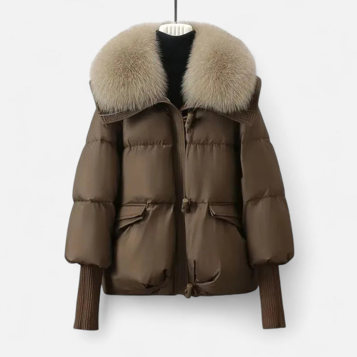 Chaqueta de algodón con relleno de plumón y cuello de piel para mujer, de moda y de temporada