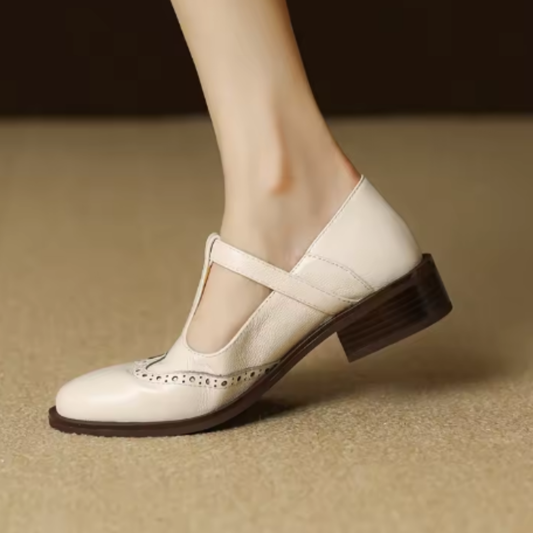 Zapatos de tacón bloque con tira en T de cuero