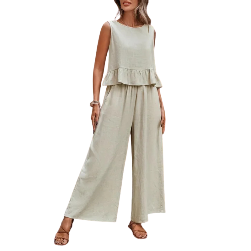 Ruffle Tank Top and Wide-Leg Pants Set