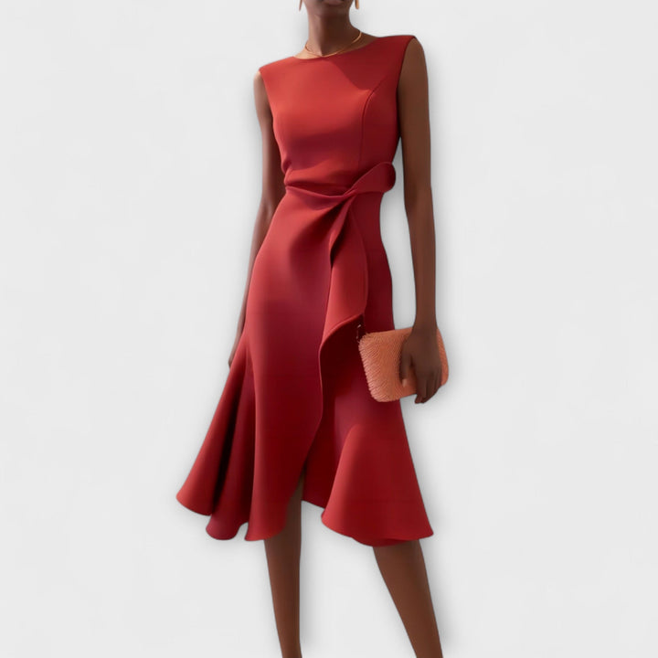 Vestido midi asimétrico drapeado