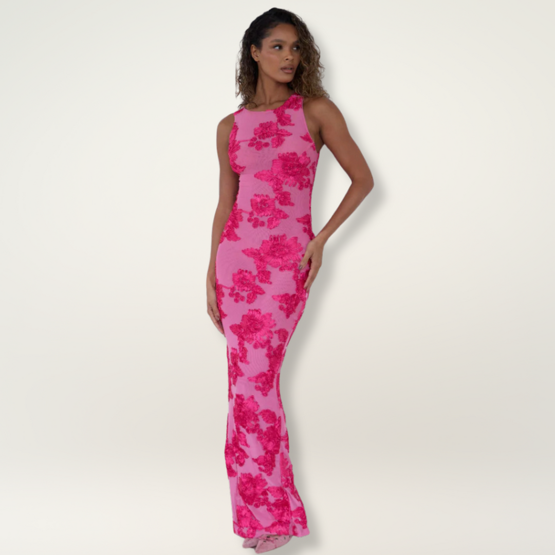 Pink Floral Elegant Maxi Dress