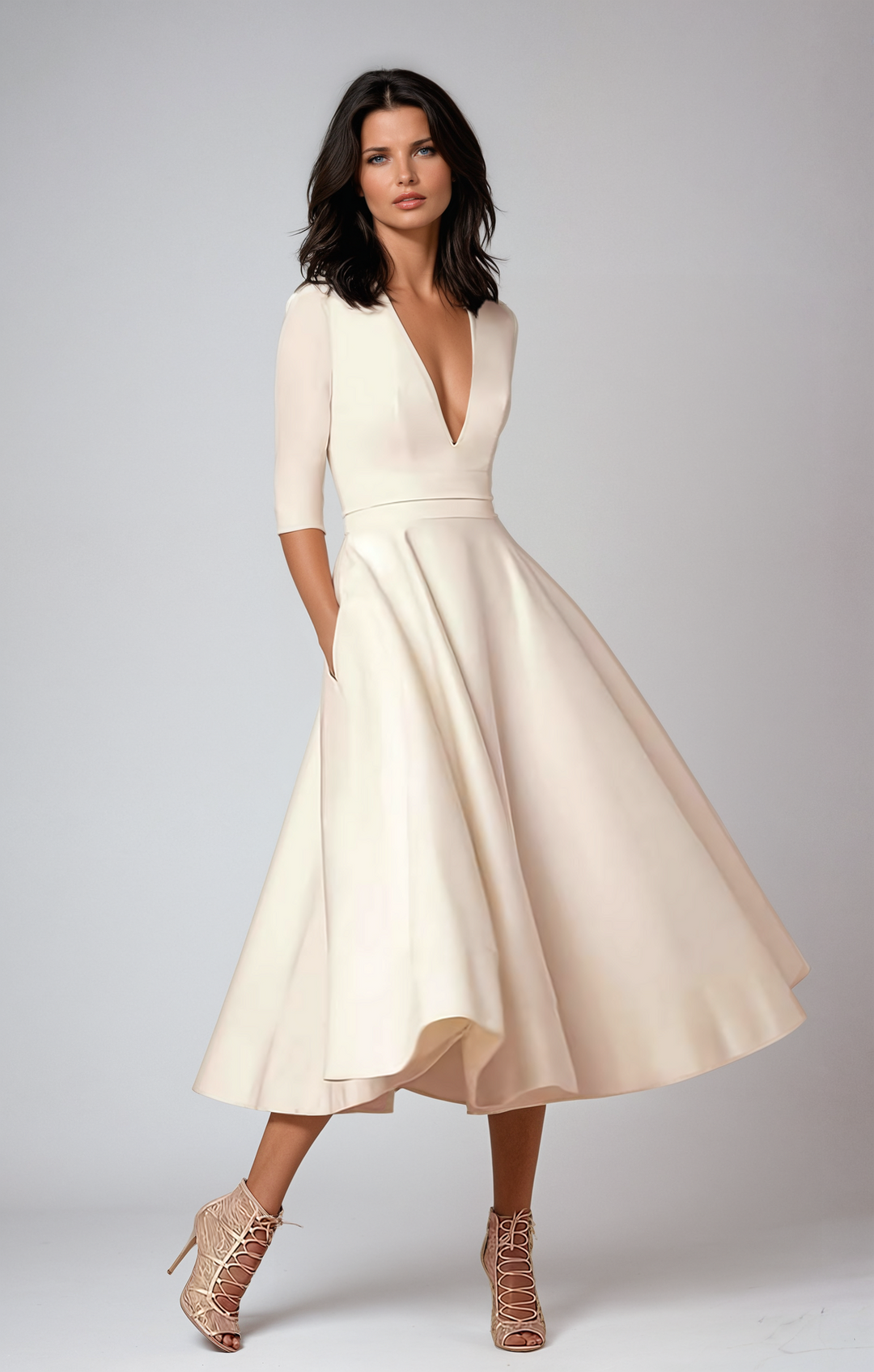 Formal Event-Ready Flared Midi Wedding Guest Dresses for Women