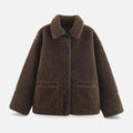 Giacca Teddy Marrone Reversibile da Donna con Colletto Risvoltato