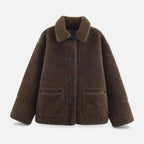 Giacca Teddy Marrone Reversibile da Donna con Colletto Risvoltato