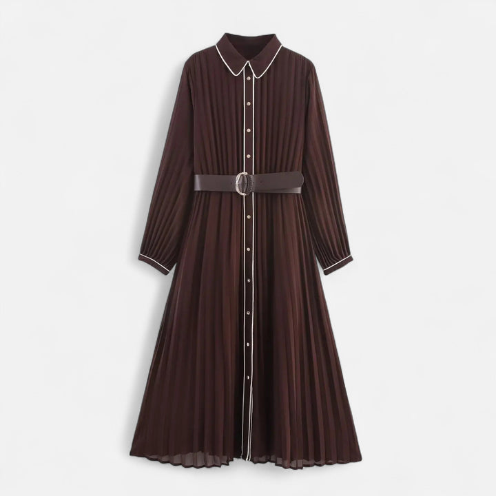 Vestido midi de gasa para mujer con mangas largas y cuello vuelto