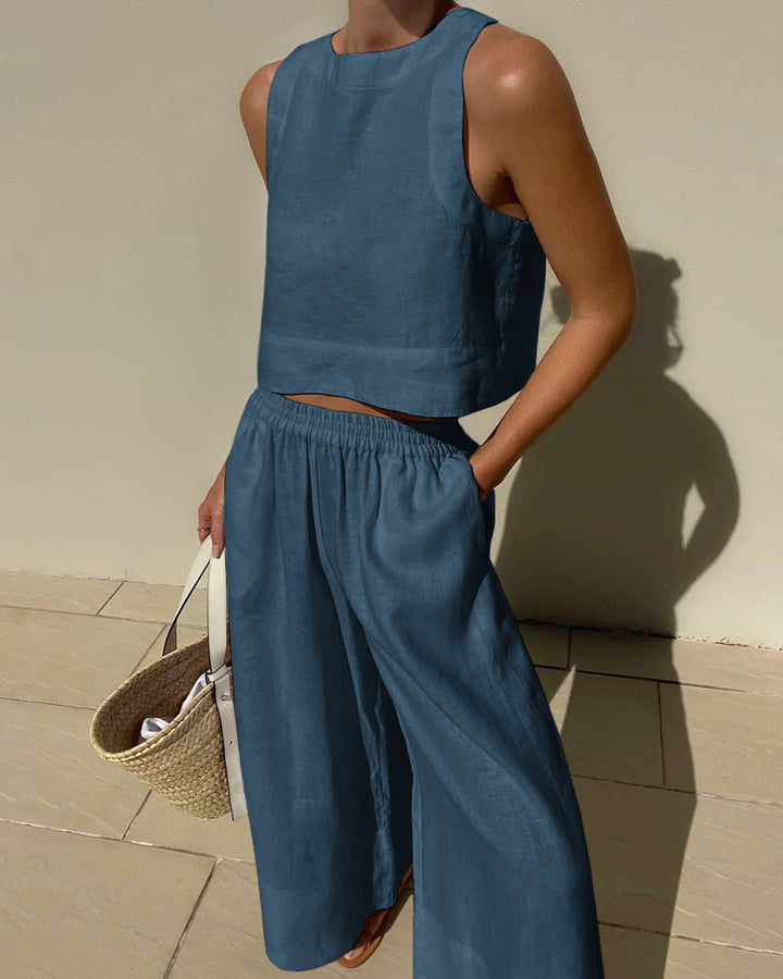 Conjunto de crop top y pantalones de pierna ancha