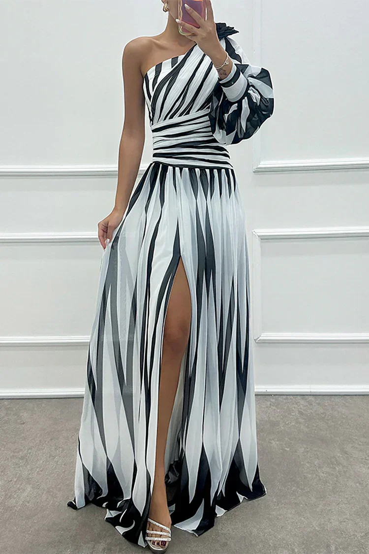 Striped One Shoulder Maxi Dress