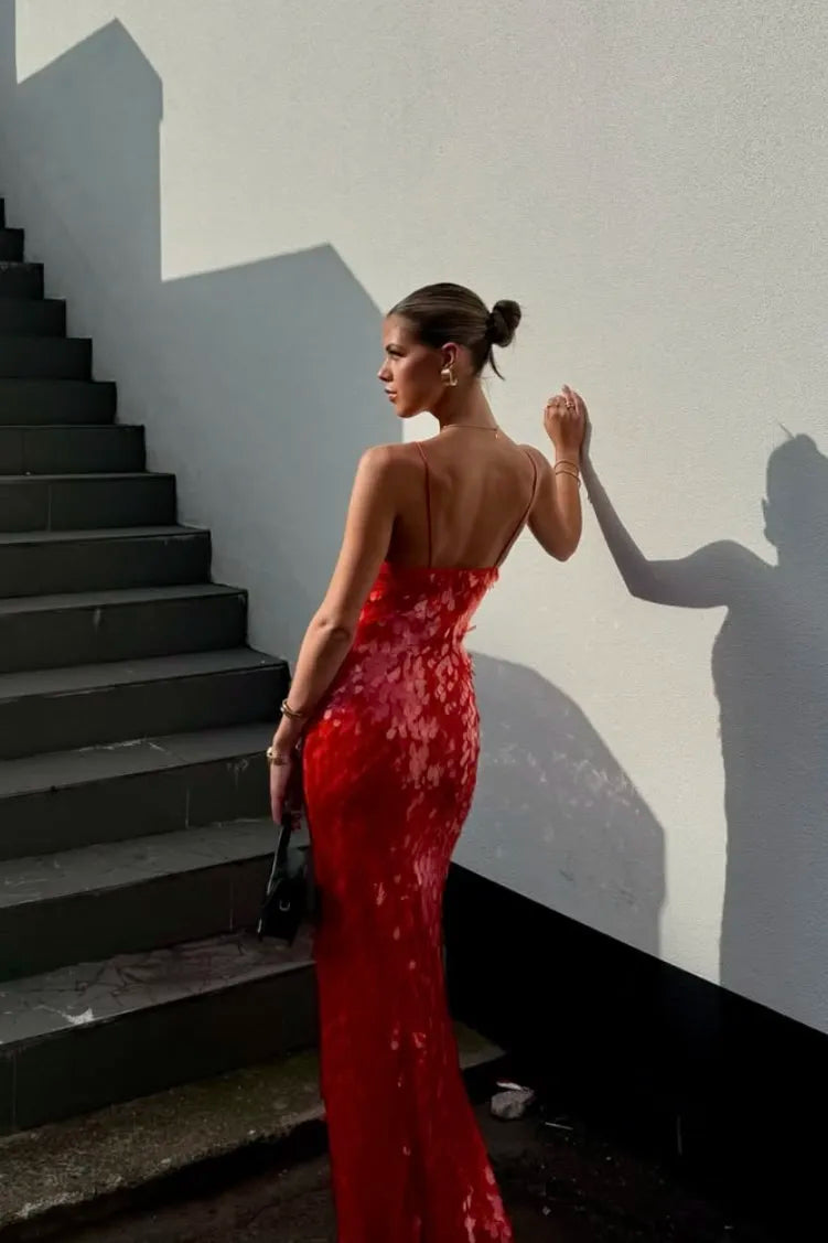 Vestido largo sin espalda con lentejuelas para celebraciones nocturnas