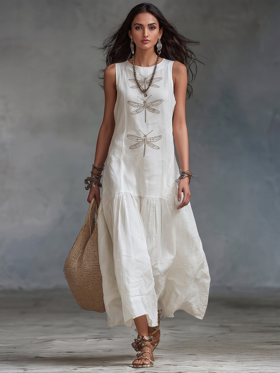 Vestido maxi sin mangas de algodón y lino