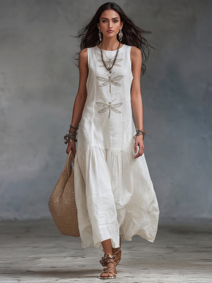 Vestido maxi sin mangas de algodón y lino