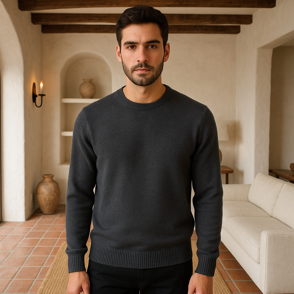 Jersey Gris Oscuro con Cuello Redondo y Corte Recto