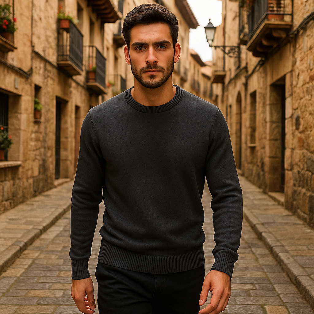 Jersey Gris Oscuro con Cuello Redondo y Corte Recto