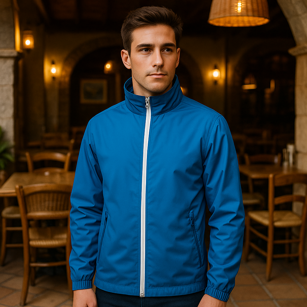 Cortavientos Azul con Cremallera de Contraste y Cuello Alto