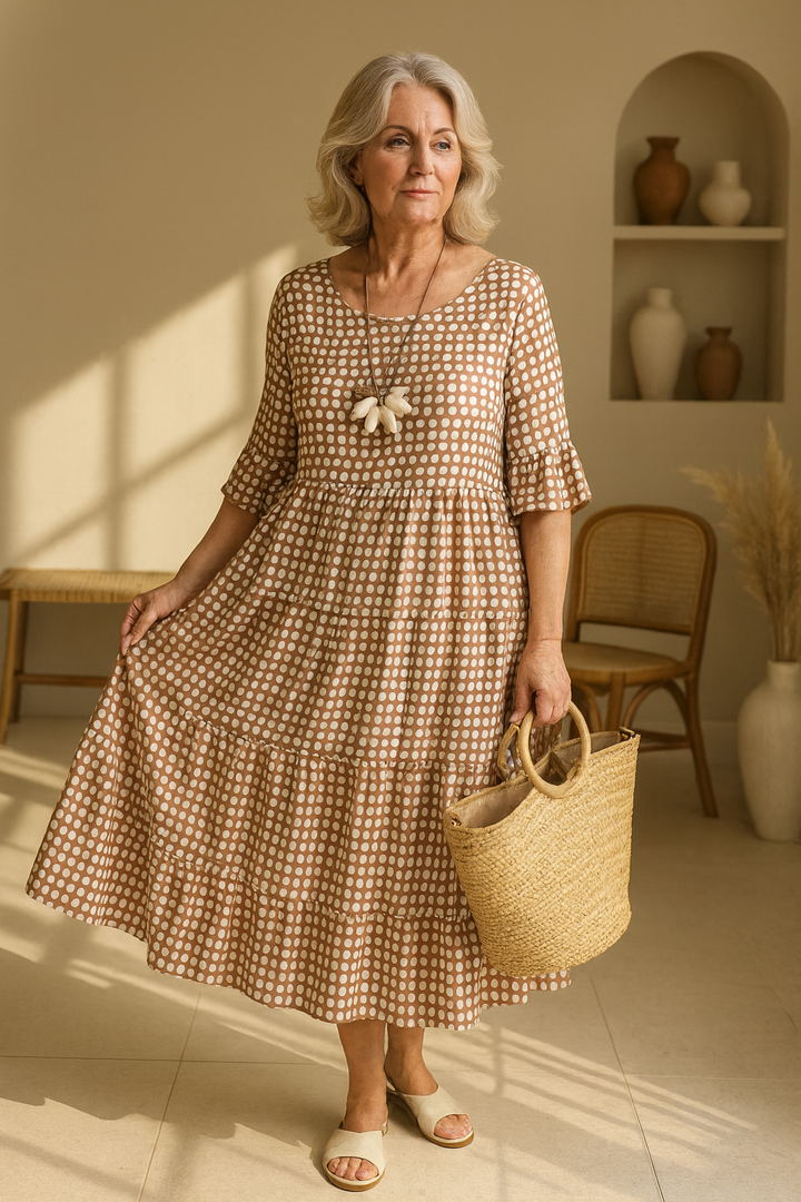 Vestido midi de manga corta con ajuste holgado