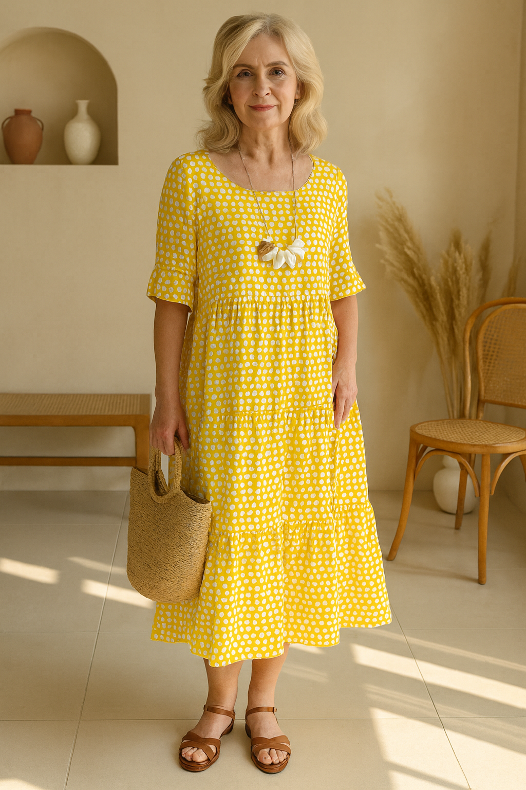 Vestido midi de manga corta con ajuste holgado