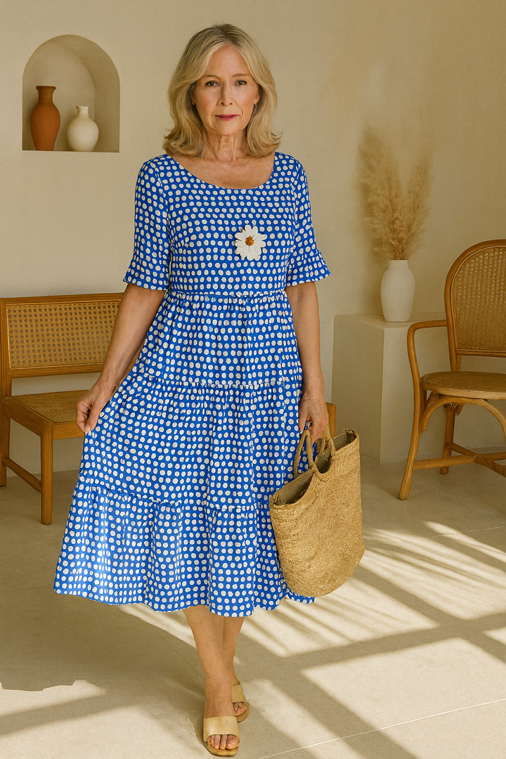 Vestido midi de manga corta con ajuste holgado