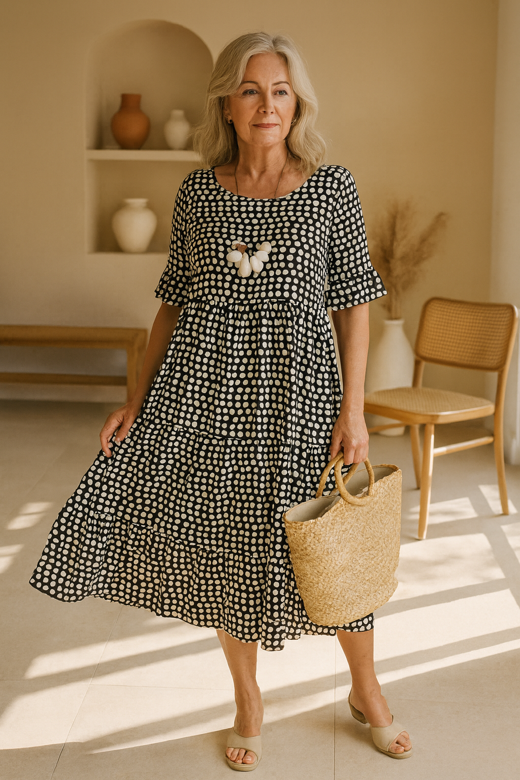 Vestido midi de manga corta con ajuste holgado