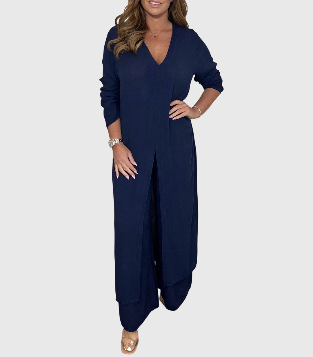 Duster Cardigan Wide-Leg Pants Set