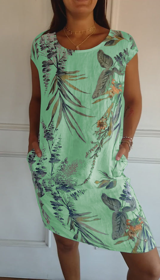 Women’s Relaxed Nature-inspired Summer Dresses with Leaf Print