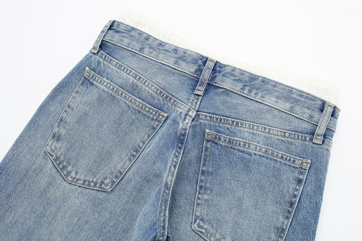 Women's Retro Practical Sleek Mid Waist Straight Leg Jeans