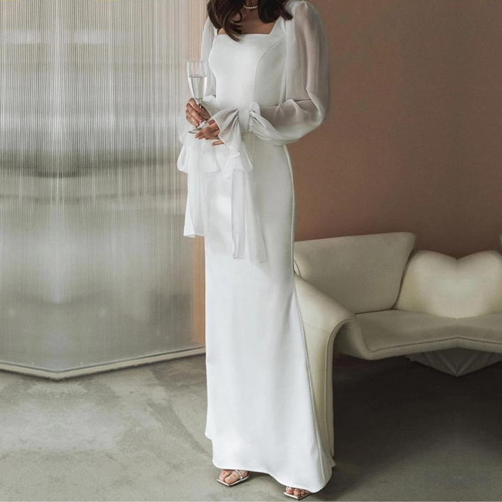 Women’s Flowing Occasion Long Wedding Maxi Dress with Square Neckline