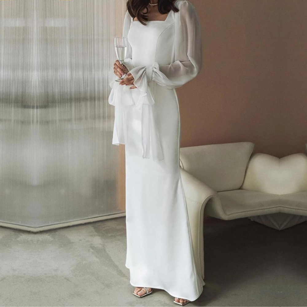 Women's Flattering Gown Long Evening Dress with Square Neckline