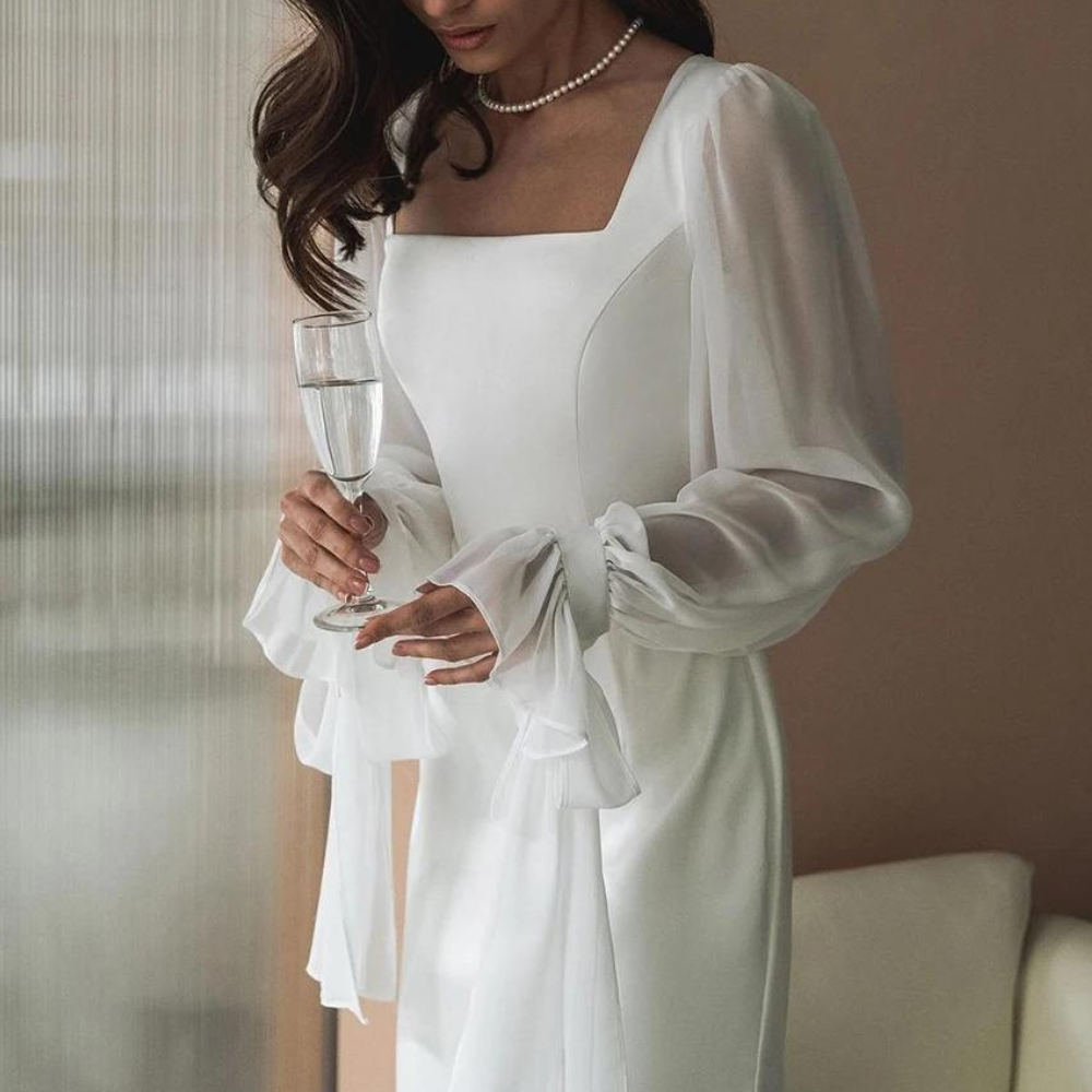 Women's Flattering Gown Long Evening Dress with Square Neckline