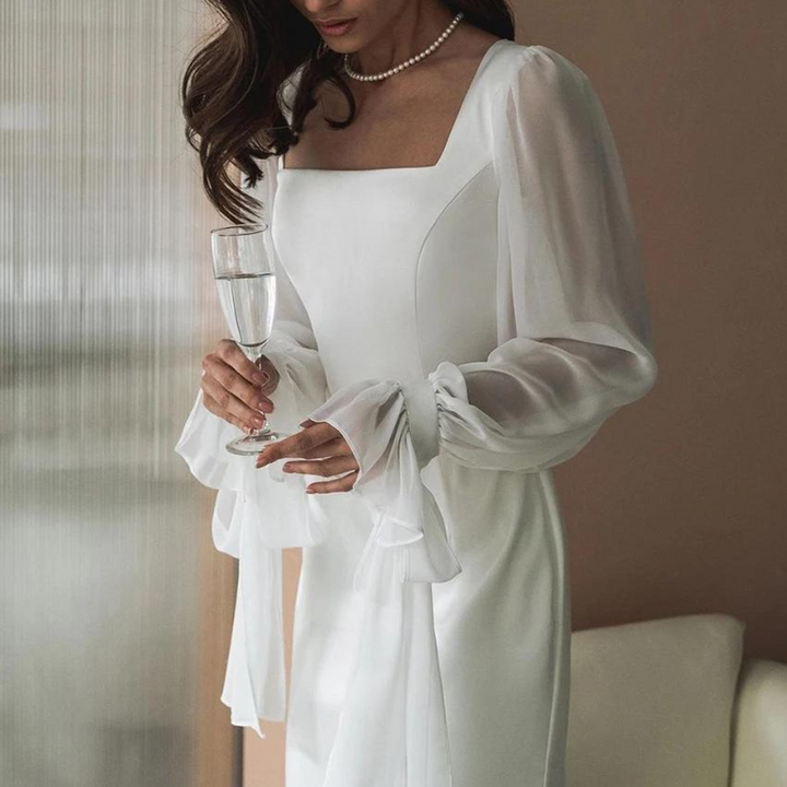 Women's Flattering Gown Long Evening Dress with Square Neckline