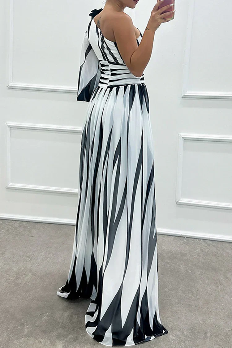 Striped One Shoulder Maxi Dress
